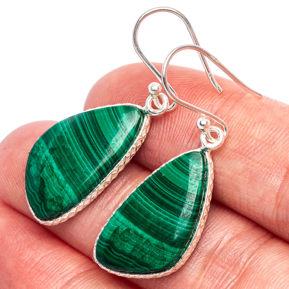 Malachite Earrings 1 1/2" (925 Sterling Silver) E1760