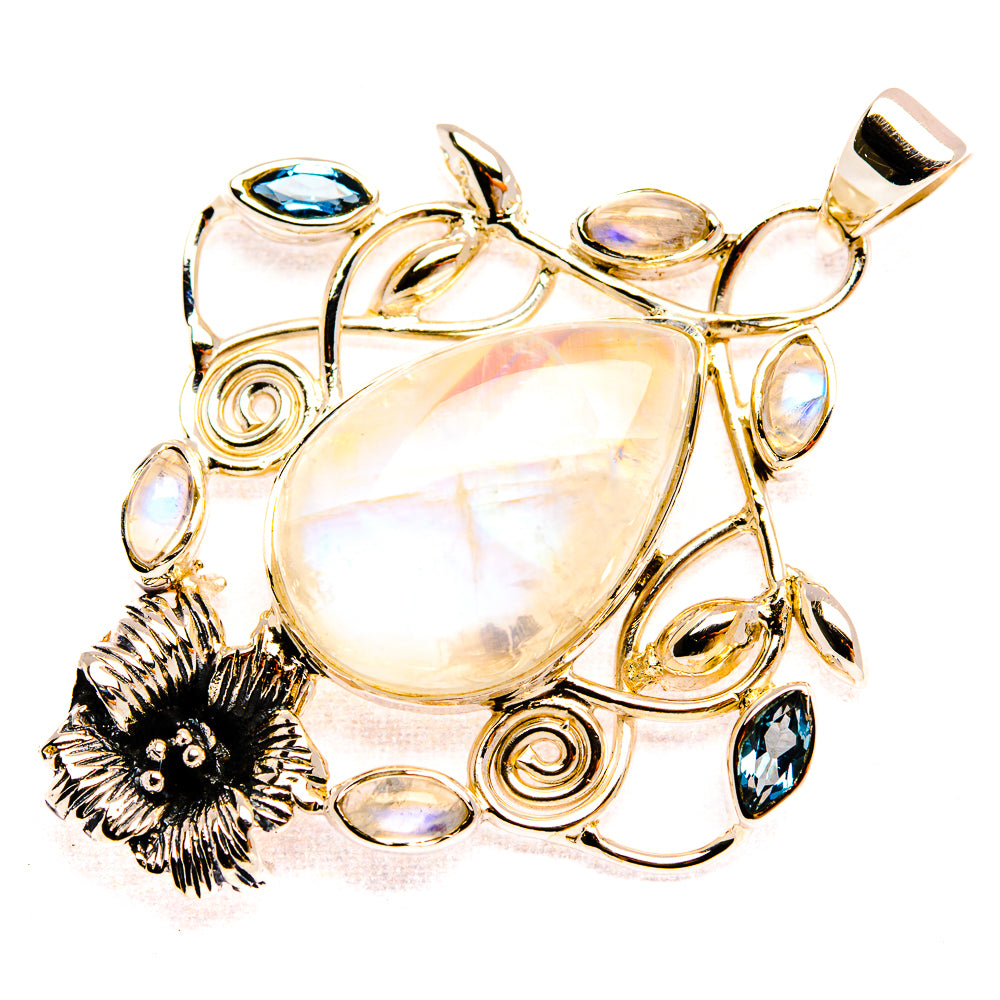 Signature Rainbow Moonstone, Blue Topaz 925 Sterling Silver Pendant 2 1/8" (925 Sterling Silver) PD37794