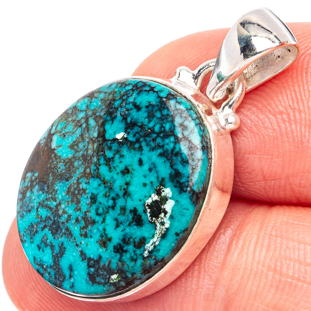 Hubei Spiderweb Turquoise Pendant 1 1/4" (925 Sterling Silver) P45177