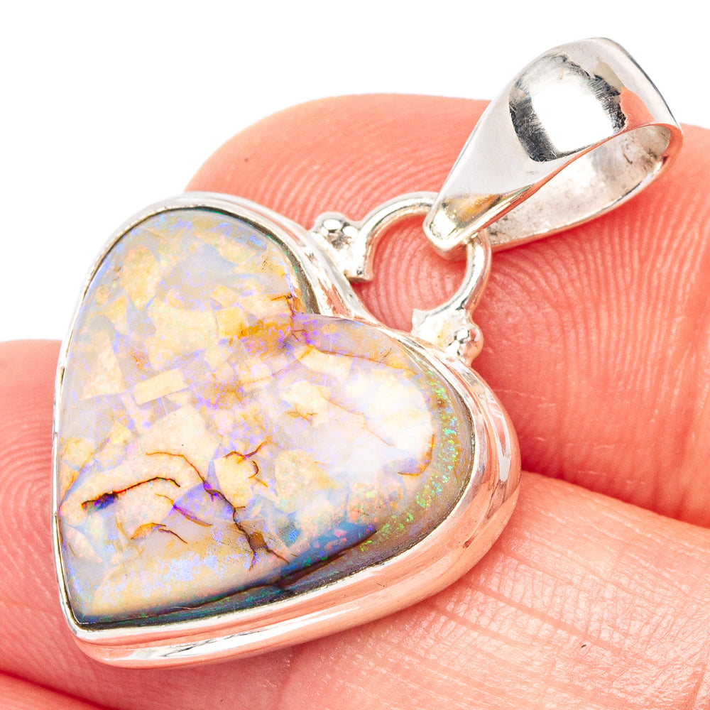 Rare Sterling Opal Heart Pendant 1 1/4" (925 Sterling Silver) P43854