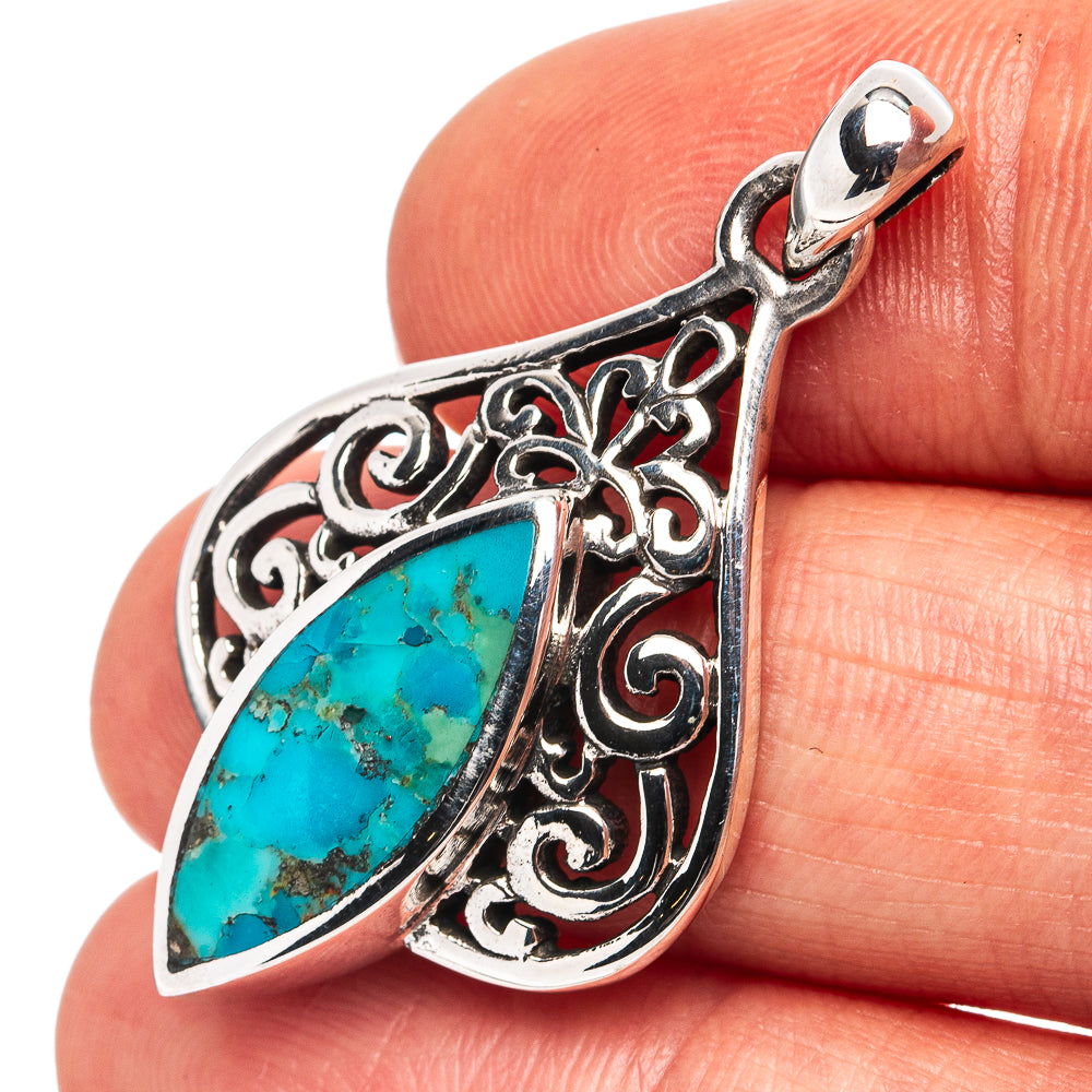 Native Style Mohave Turquoise Pendant 1 3/8" (.925 Sterling Silver)