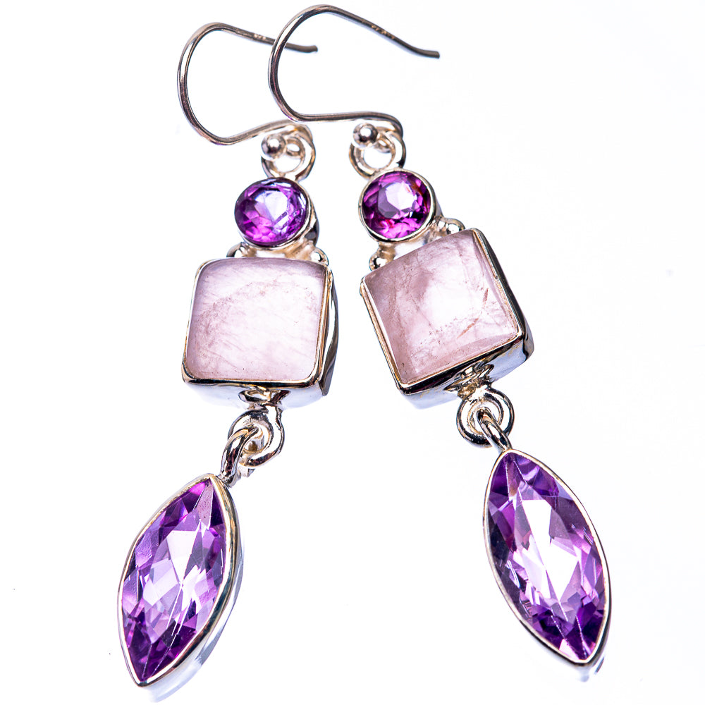 Rose Quartz, Amethyst Earrings 2 1/4" (925 Sterling Silver) E432278