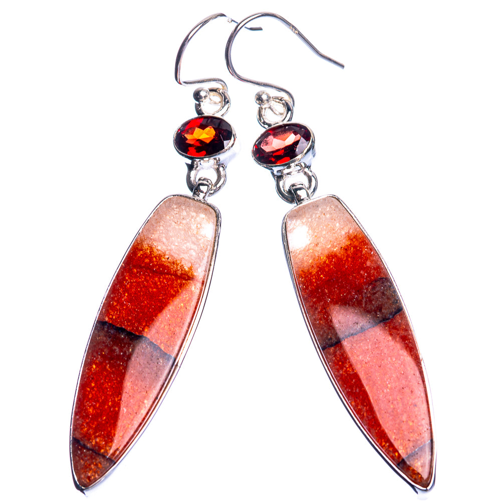 Sunstone, Garnet 925 Sterling Silver Earrings 2 1/2"