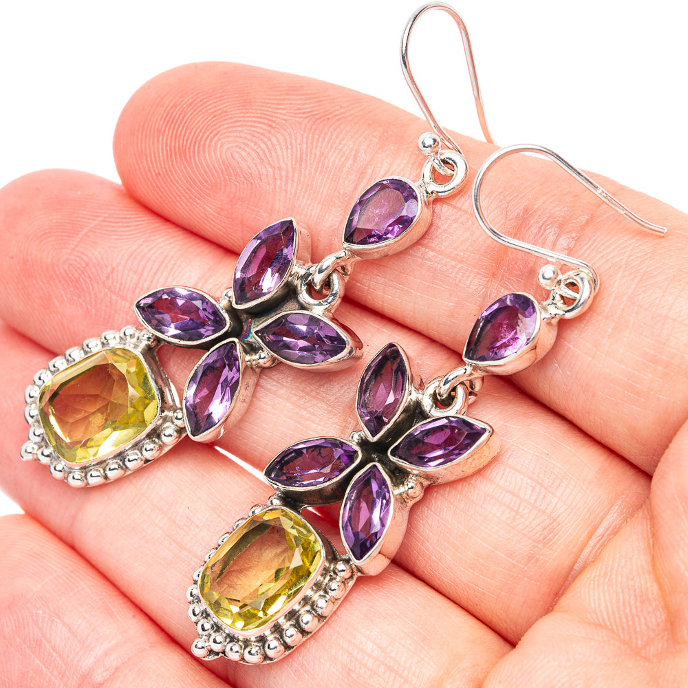 Premium Faceted Citrine, Amethyst Earrings 2 1/4" (925 Sterling Silver) E1300