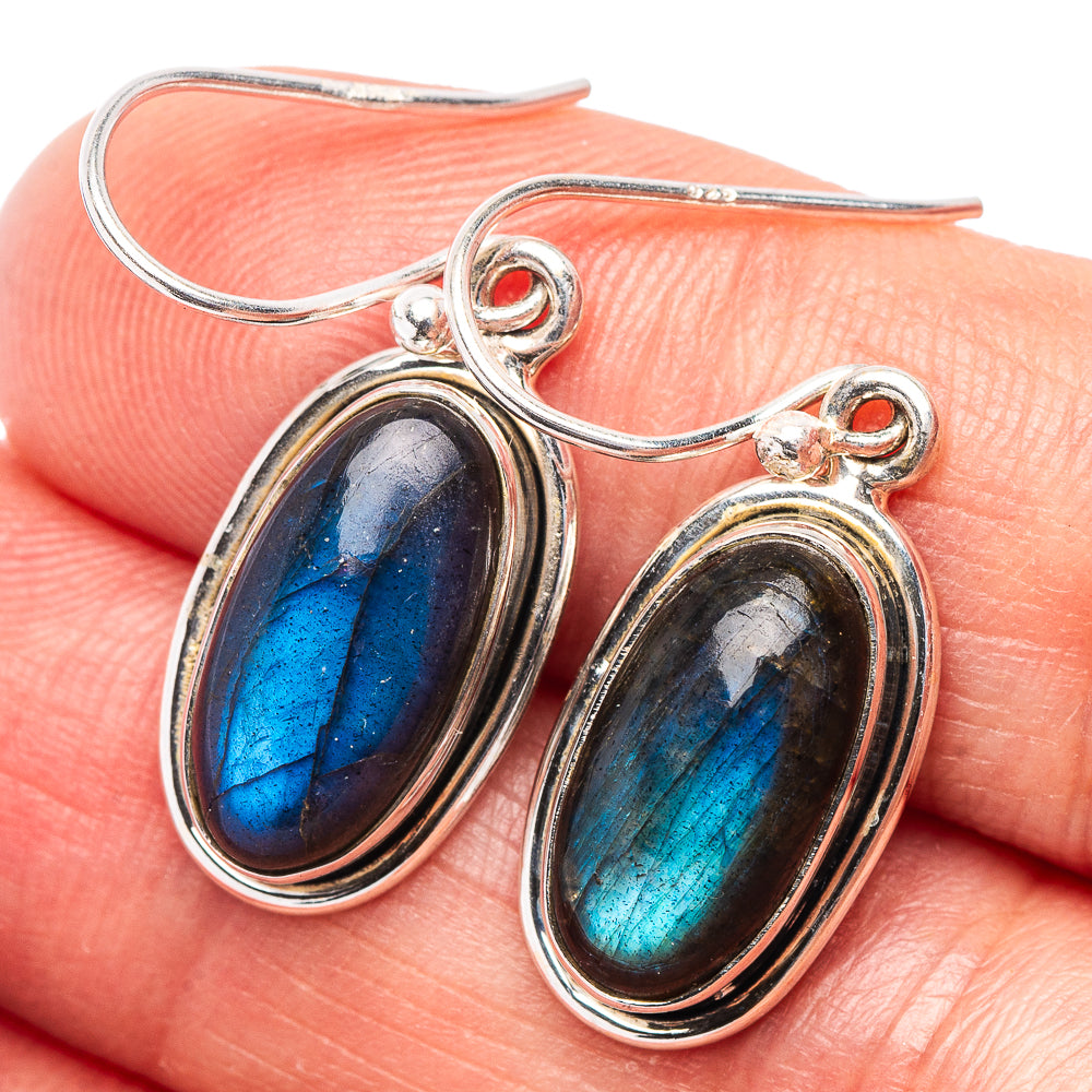 Labradorite Earrings 1 3/8" (.925 Sterling Silver)