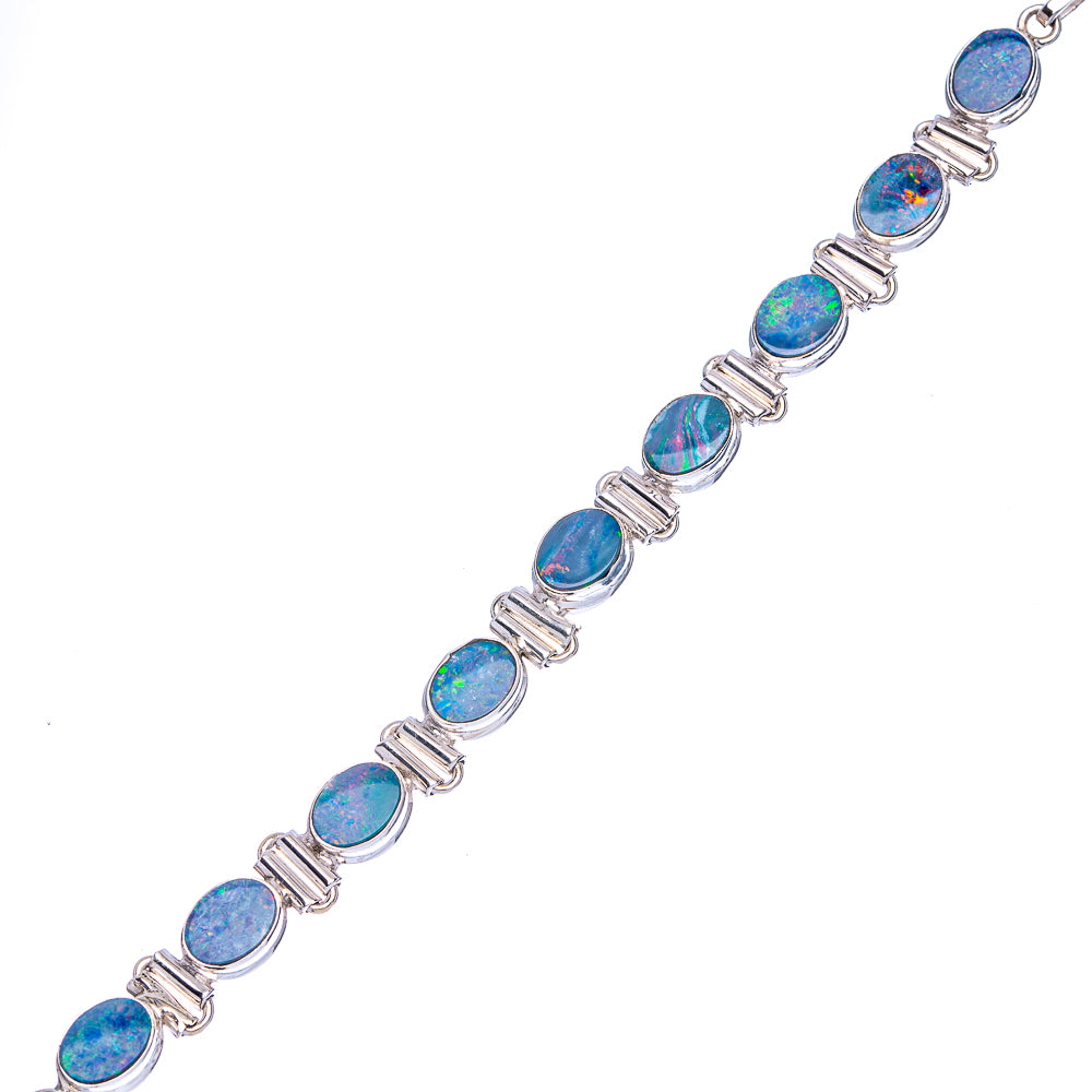 Rare Doublet Opal Bracelets 6 1/2 To 8 1/8" (925 Sterling Silver) B90361