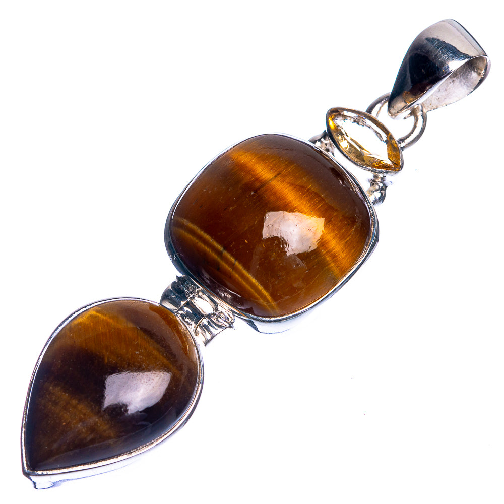 Tiger Eye, Citrine 925 Sterling Silver Pendant 2 1/8"