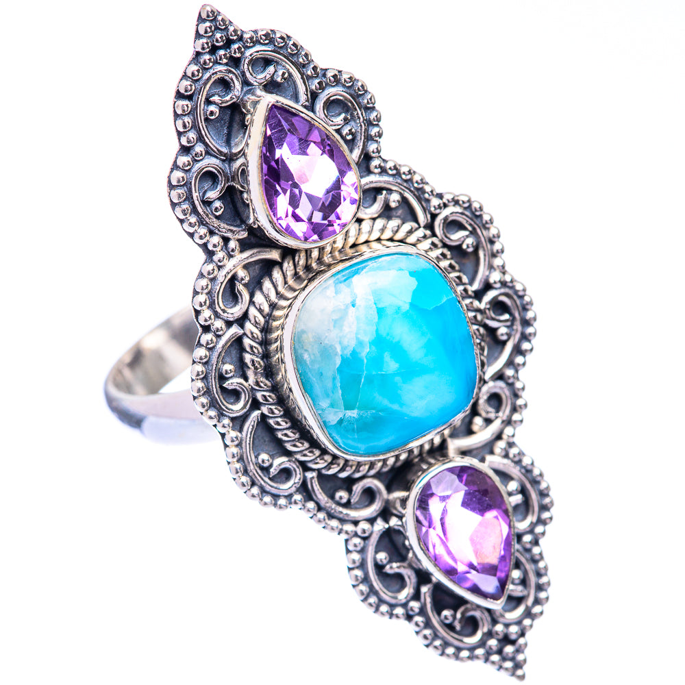 Large Larimar, Amethyst Ring Size 10.75 (925 Sterling Silver) R140962