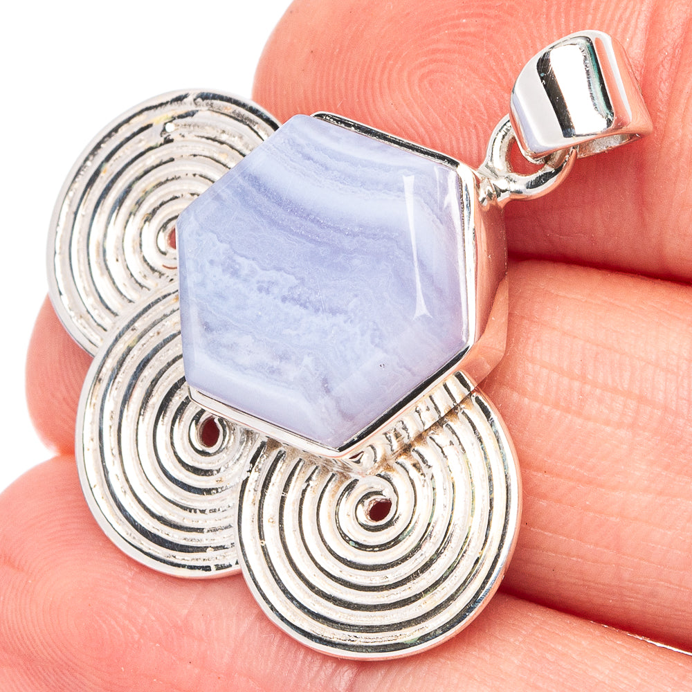 Premium Blue Lace Agate Pendant 1 3/8" (925 Sterling Silver) P45007