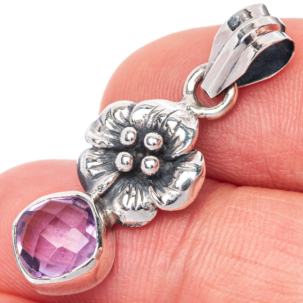 Faceted Amethyst Dainty Pendant 1 1/4" (925 Sterling Silver) P39883