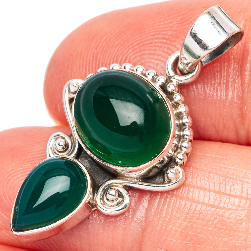 Green Onyx Dainty Pendant 1 1/4" (925 Sterling Silver) P43556