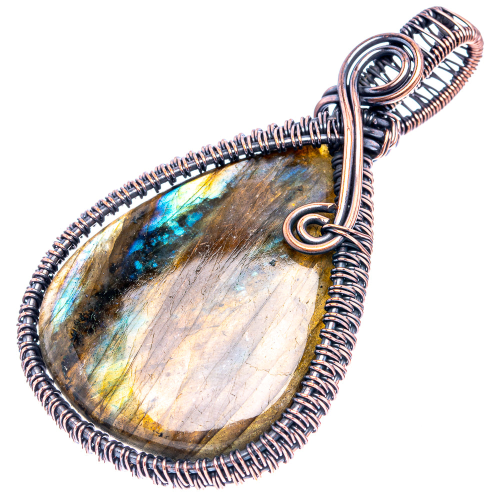 Labradorite Wire Wrap Pendant 2 3/4" (Oxidized Copper)