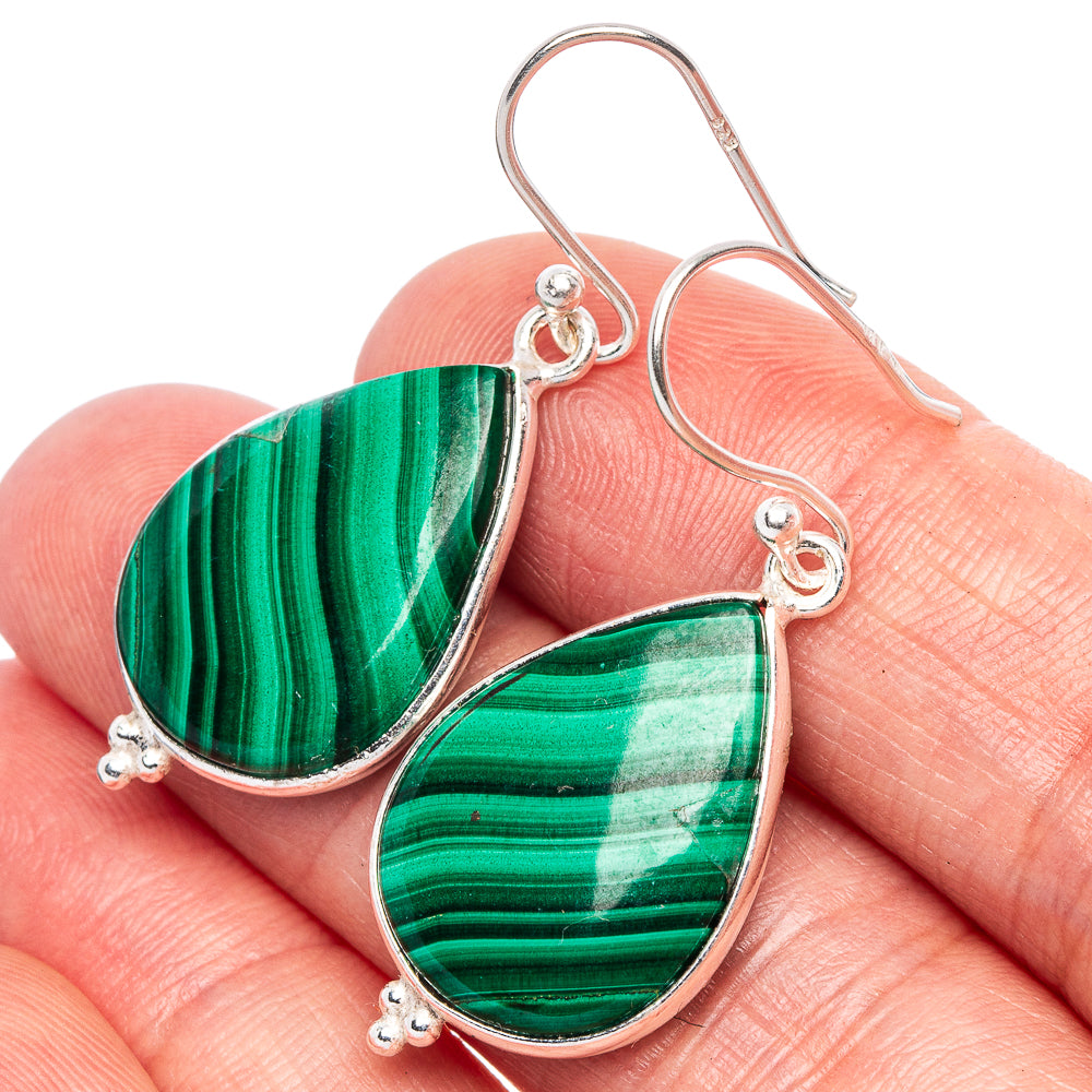 Malachite Earrings 1 1/2" (925 Sterling Silver) E1758