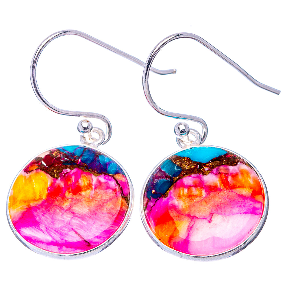Pink Dahlia Mohave Turquoise Earrings 1 1/4" (.925 Sterling Silver)