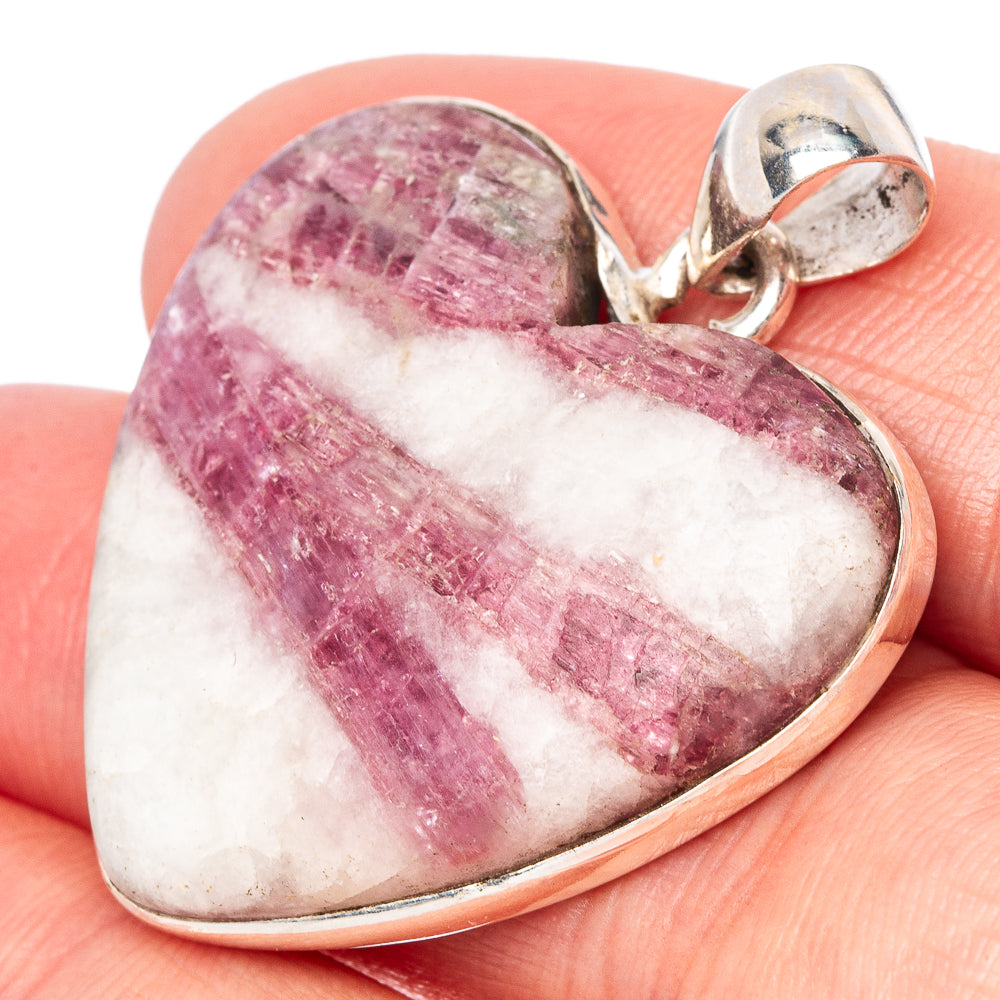 Tourmaline In Quartz Heart Pendant 1 3/4" (925 Sterling Silver) P42862
