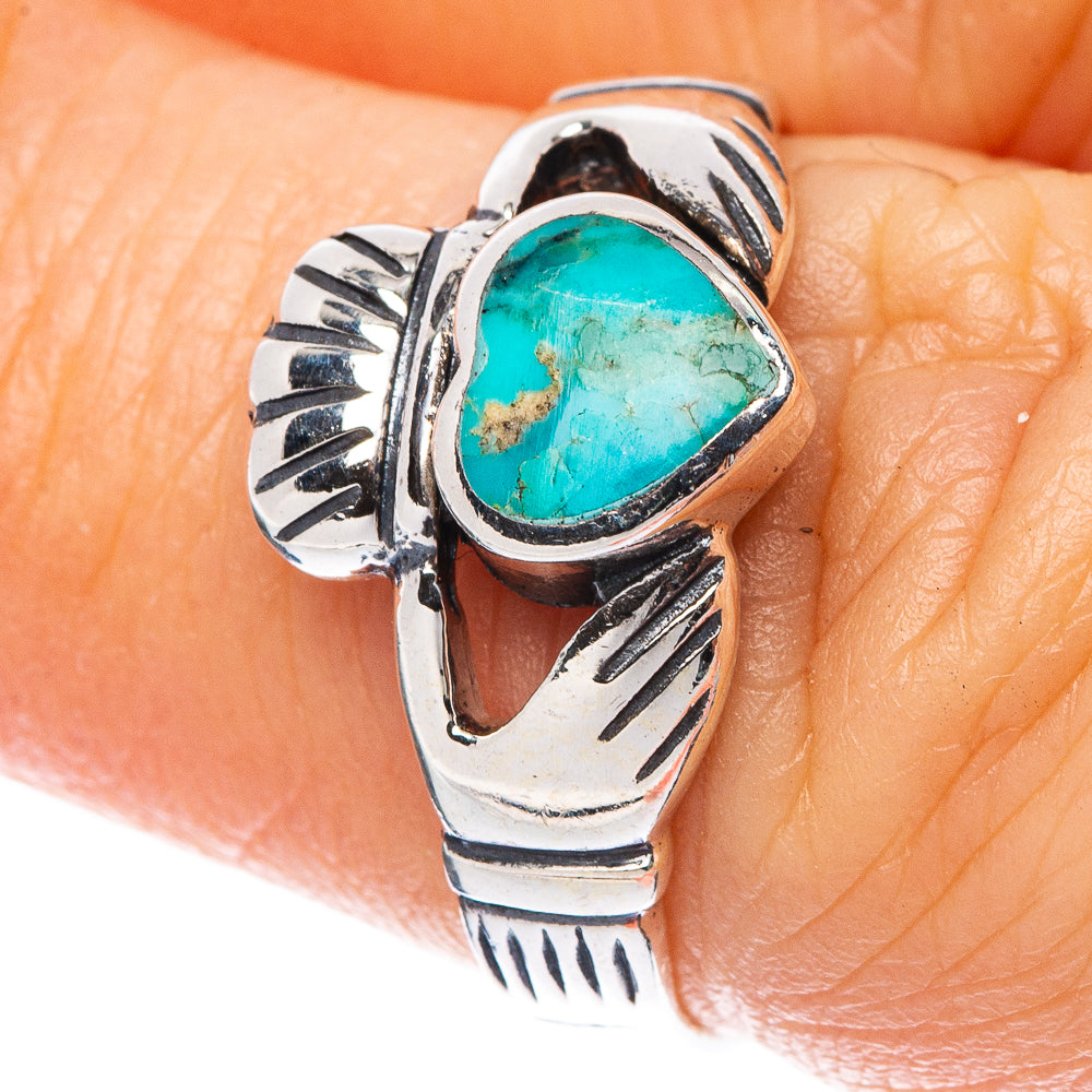 Rare Arizona Turquoise Heart Hands Ring Size 6.75 (925 Sterling Silver) R2292