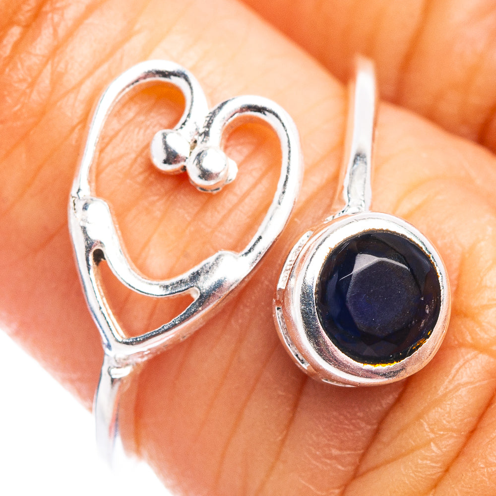 Blue Quartz Heart Dainty Ring Size 5 Adjustable (.925 Sterling Silver)