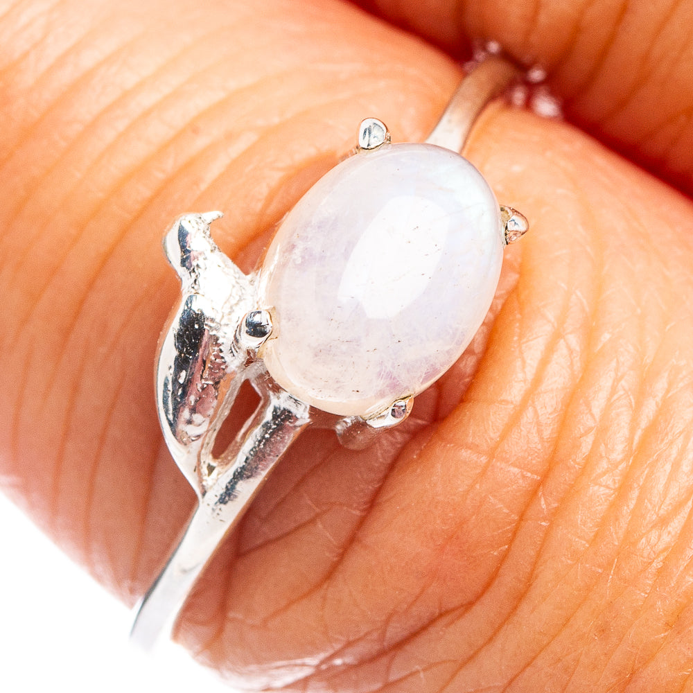 Rainbow Moonstone Bird Dainty Ring Size 7.75 (.925 Sterling Silver)