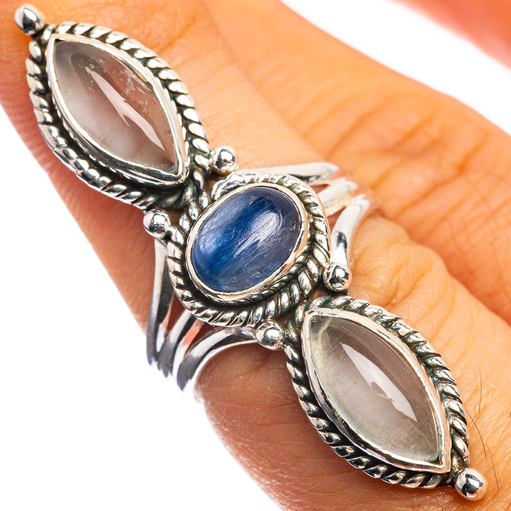 Large Natural Aquamarine, Kyanite 925 Sterling Silver Ring Size 6.25