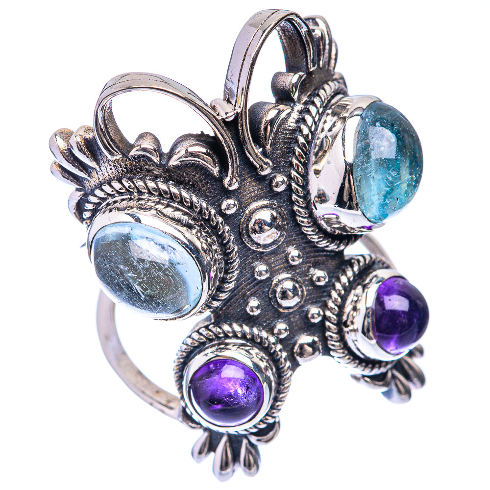 Large Aquamarine, Amethyst Ring Size 6.5 (925 Sterling Silver) R141375