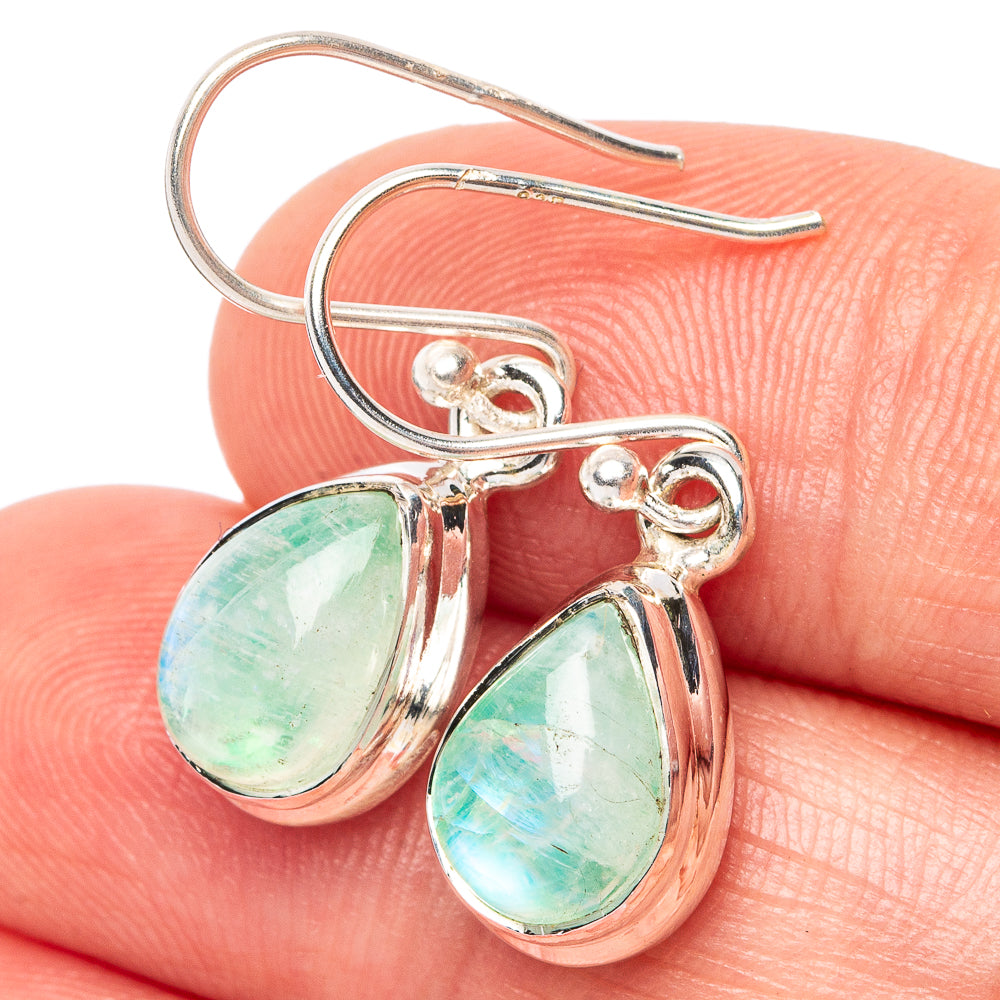 Green Moonstone Earrings 1 1/8" (925 Sterling Silver) E2561