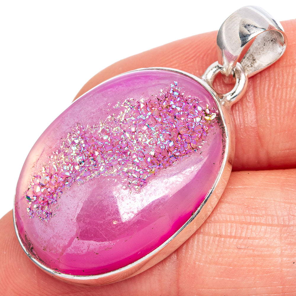 Pink Quartz Druzy Pendant 1 3/8" (925 Sterling Silver) P42078