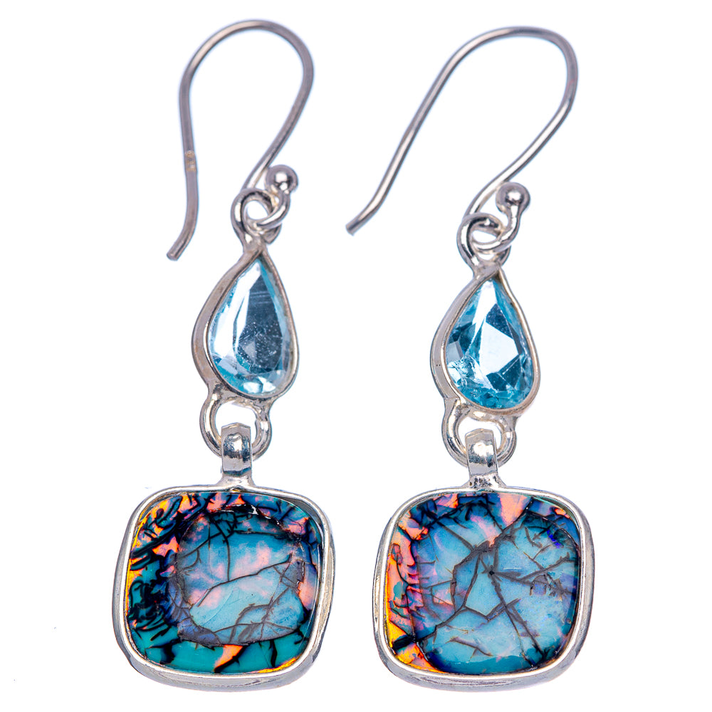 Rare Sterling Opal, Blue Topaz Earrings 1 5/8" (925 Sterling Silver) E433341