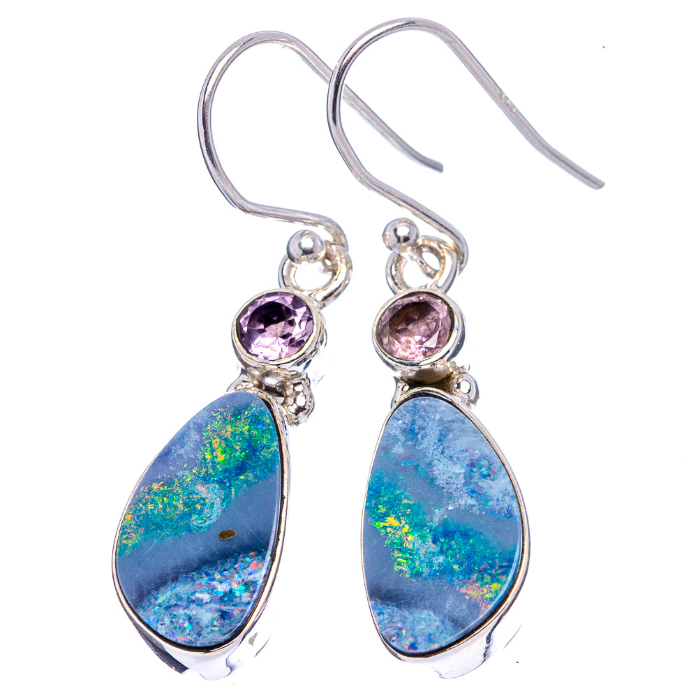 Rare Doublet Opal, Amethyst Earrings 1 1/2" (.925 Sterling Silver)