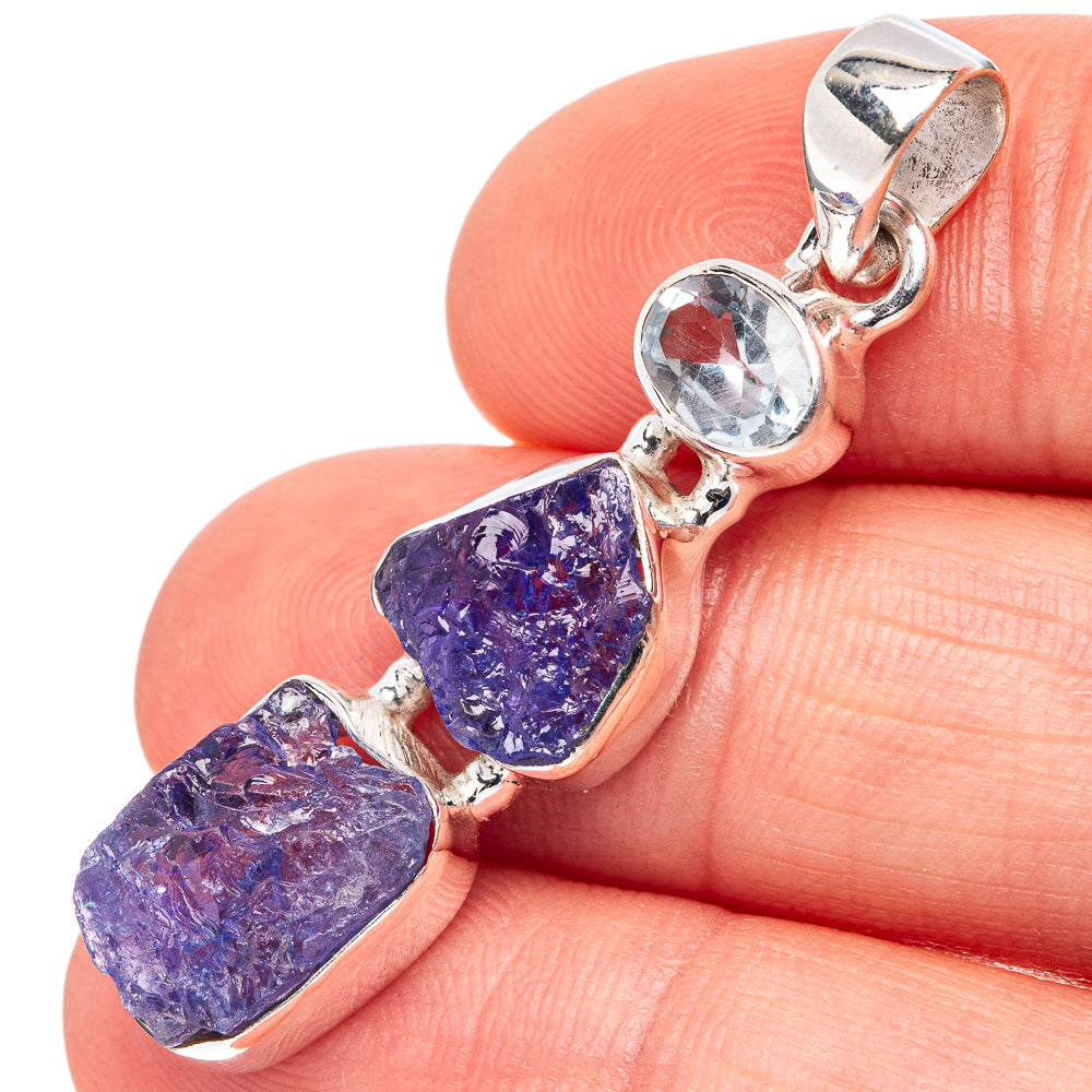 Tanzanite, Blue Topaz Pendant 1 5/8" (.925 Sterling Silver)