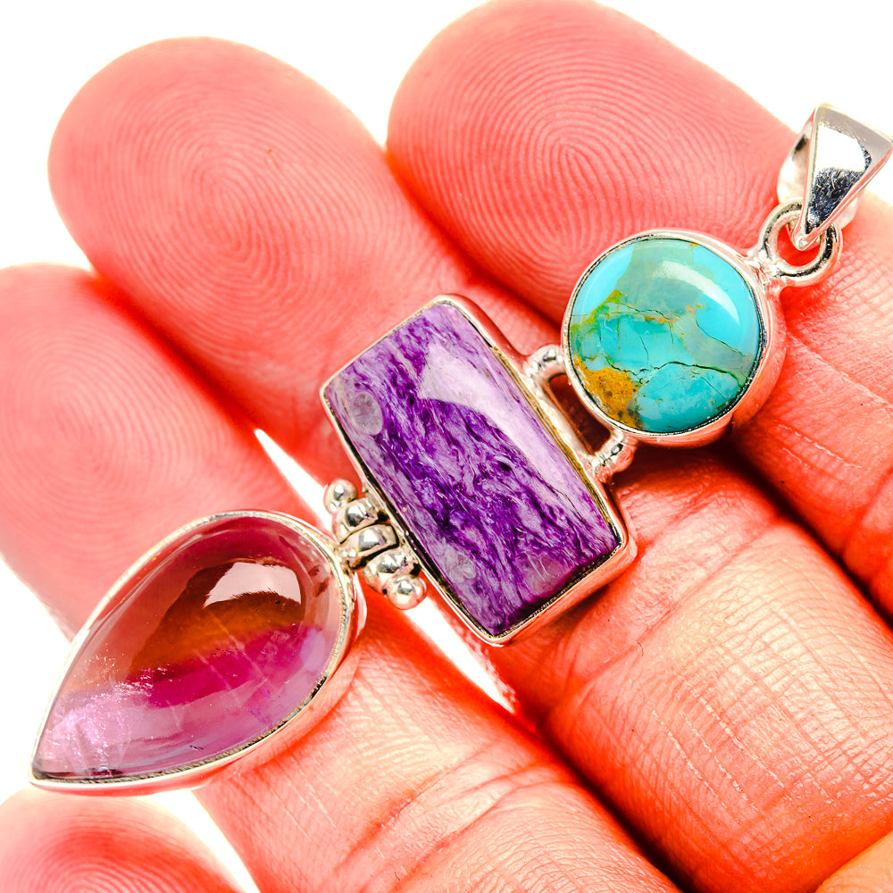 Charoite, Ametrine, Chrysocolla 925 Sterling Silver Pendant 2 1/2" (925 Sterling Silver) PD38278