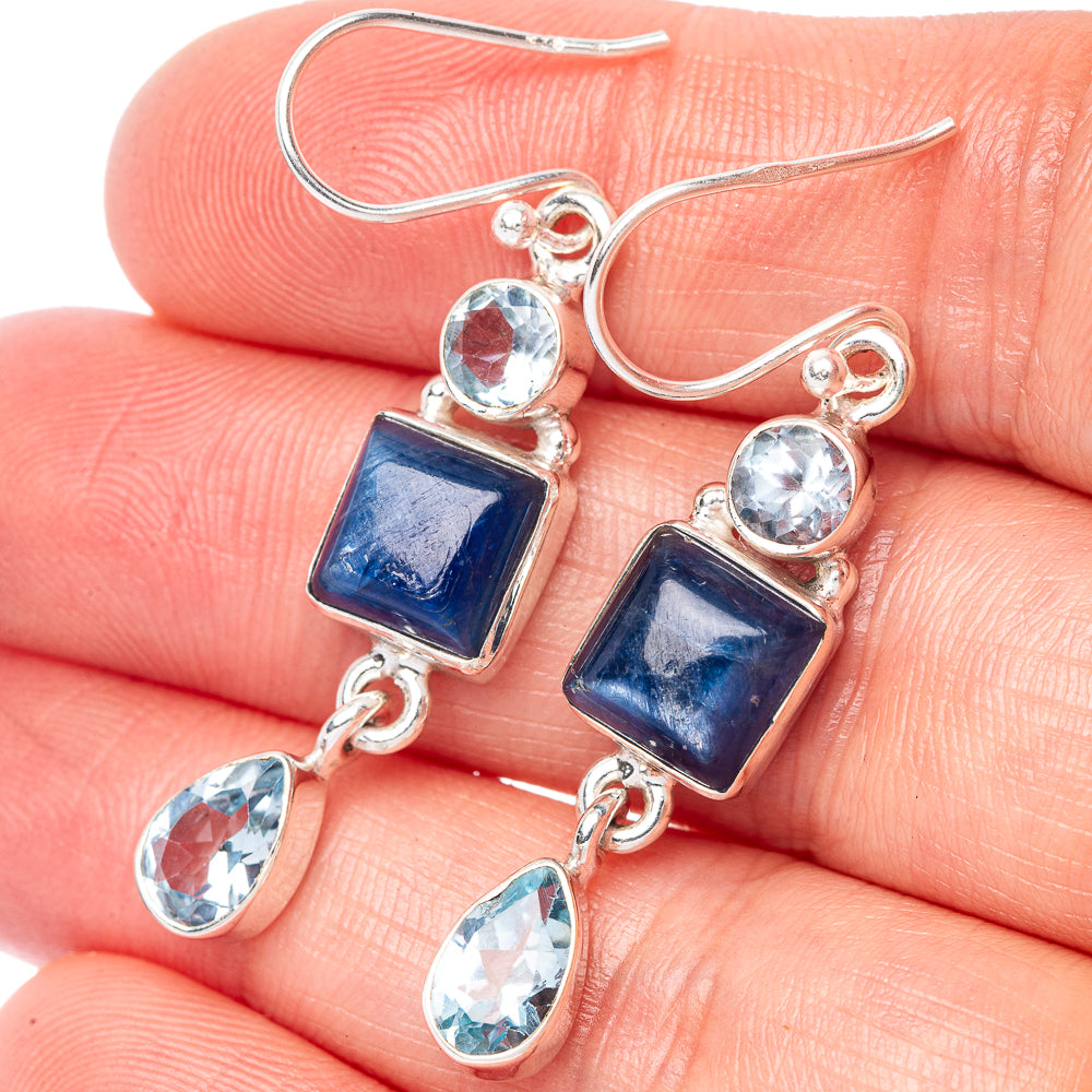 Kyanite, Blue Topaz Earrings 1 3/4" (925 Sterling Silver) E1515