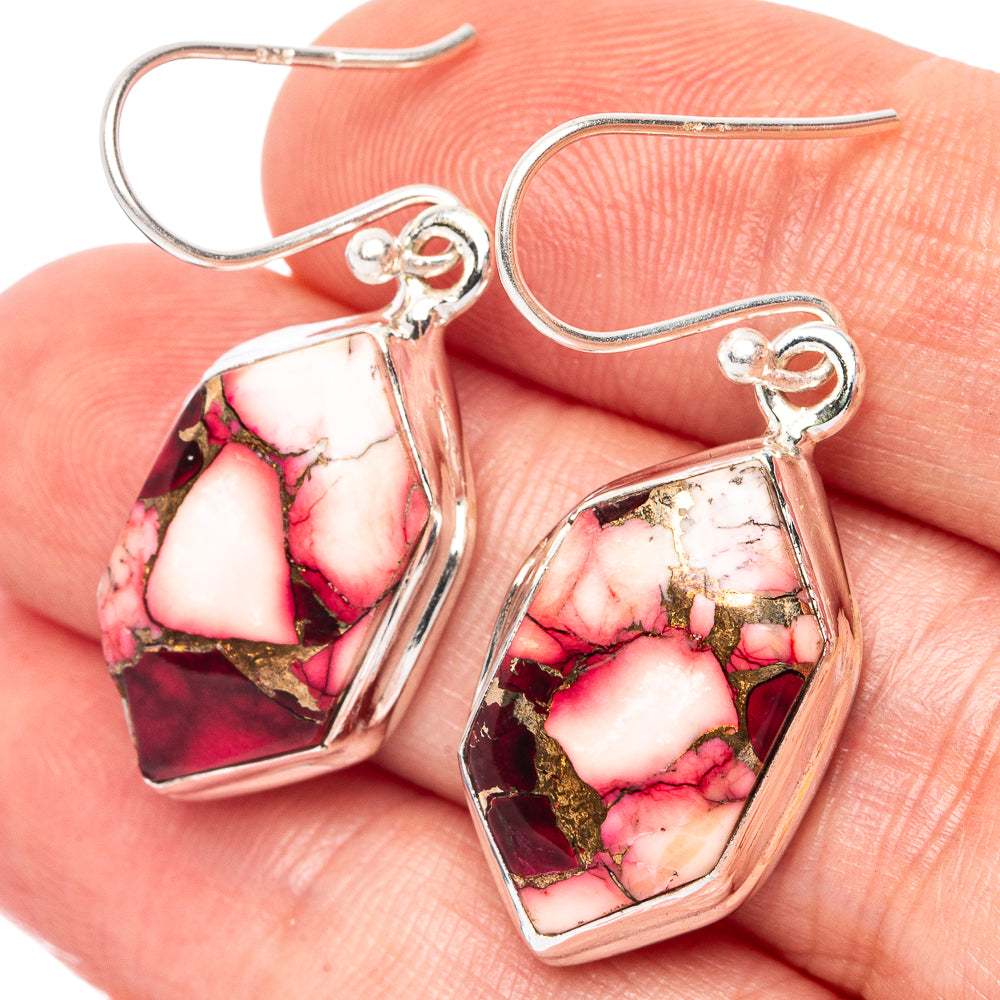 Pink Copper Composite Turquoise Earrings 1 3/8" (925 Sterling Silver) E2578