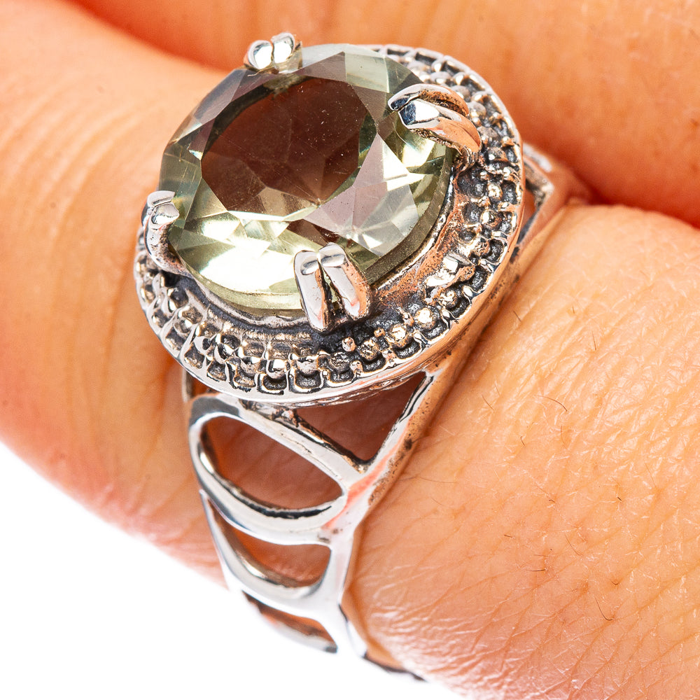 Faceted Green Amethyst Ring Size 8 (925 Sterling Silver) R2436