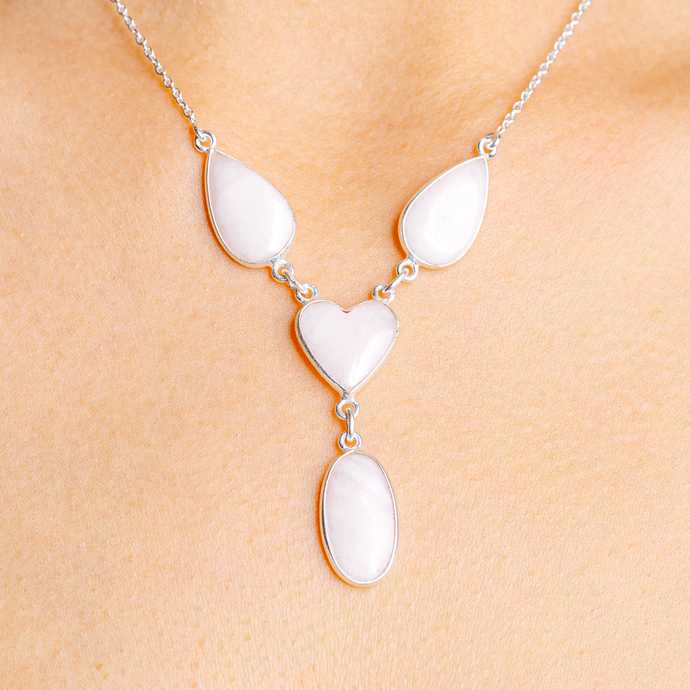 Pink Opal Heart Necklace 17 to 19" (.925 Sterling Silver)