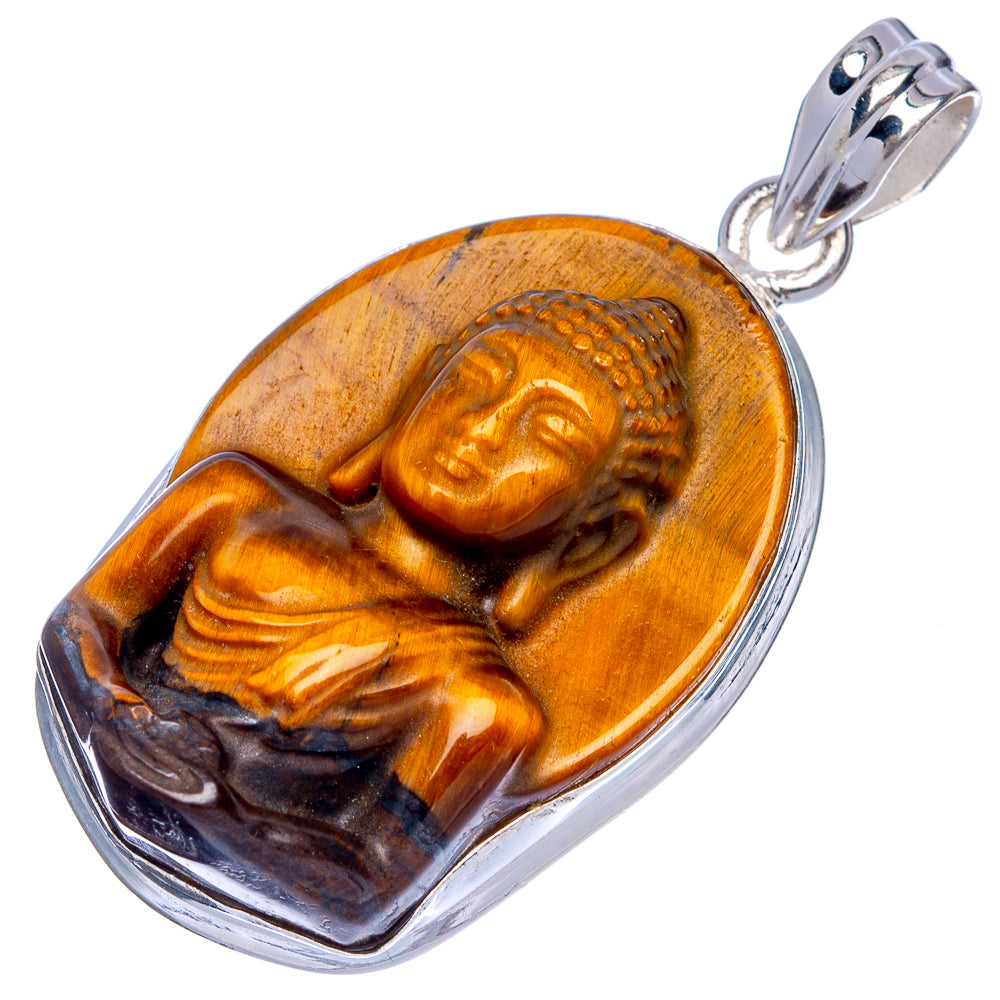 Tiger Eye Buddha Pendant 1 3/4" (925 Sterling Silver) P40131