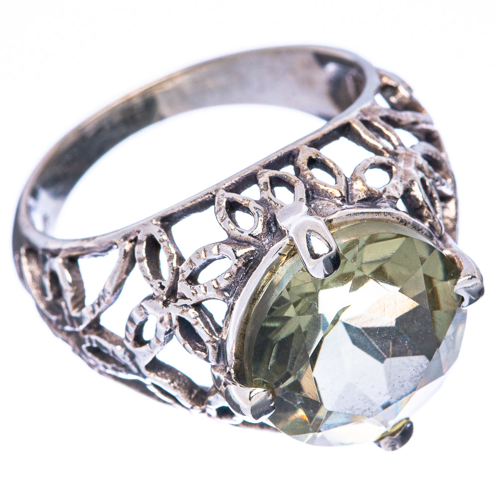 Faceted Green Amethyst Ring Size 7.75 (925 Sterling Silver) R3100