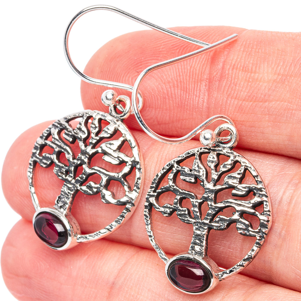 Garnet Earrings 1 3/8" (925 Sterling Silver) E2936