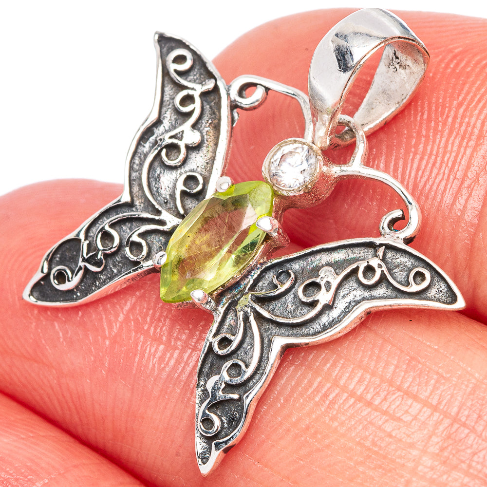 Peridot, White Quartz Butterfly Dainty Pendant 1" (925 Sterling Silver) P43537