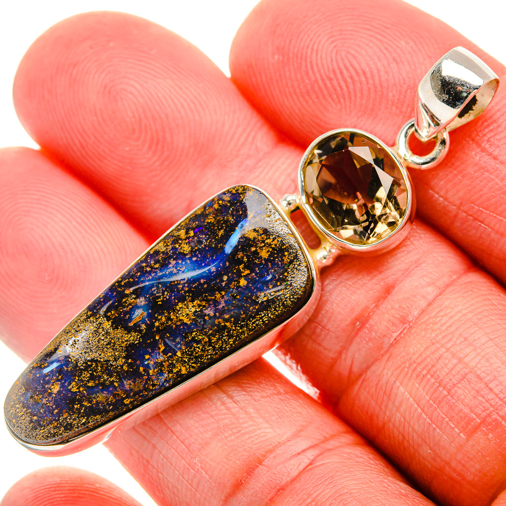 Boulder Opal, Smoky Quartz Pendant 2 1/4" (925 Sterling Silver) PD38051