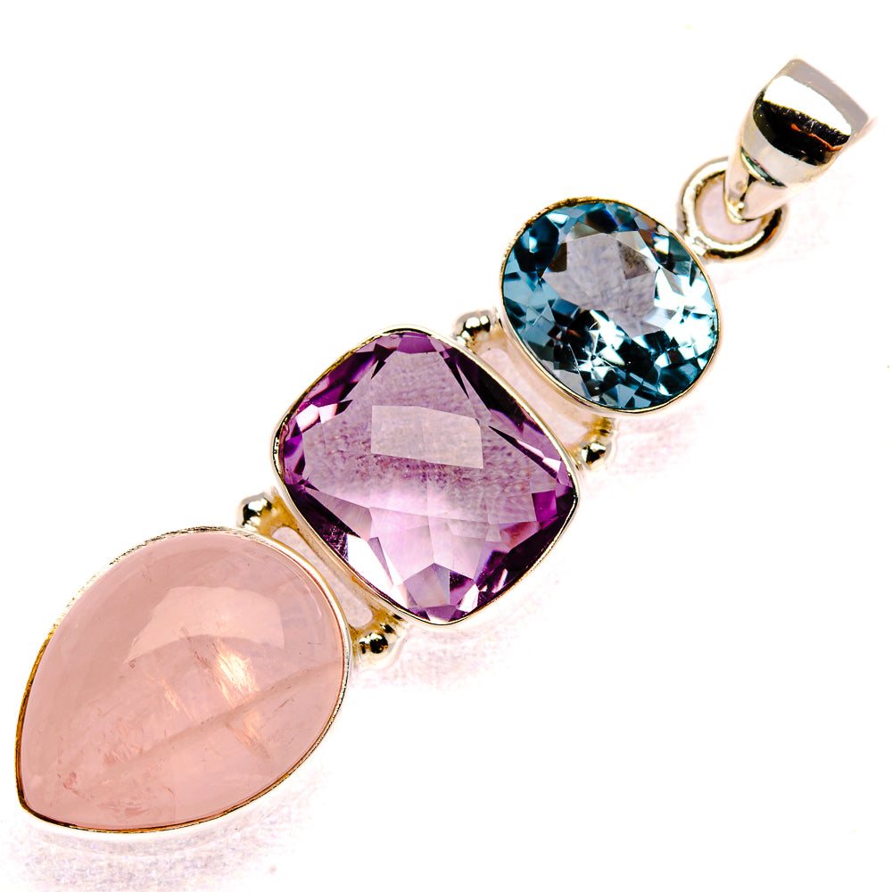 Rose Quartz, Amethyst, Blue Topaz Pendant 2" (925 Sterling Silver) PD37931