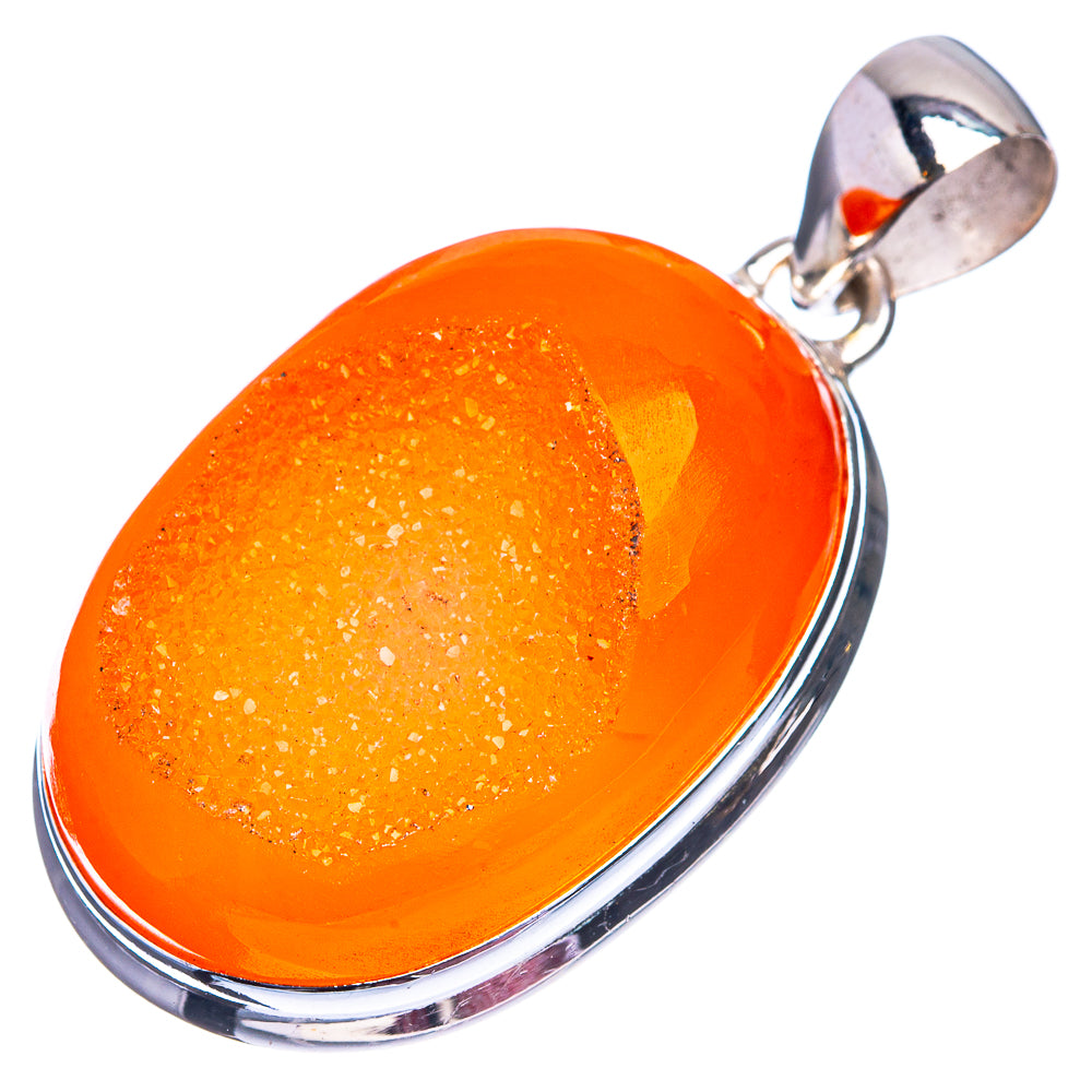 Carnelian Druzy Pendant 1 5/8" (925 Sterling Silver) P38813