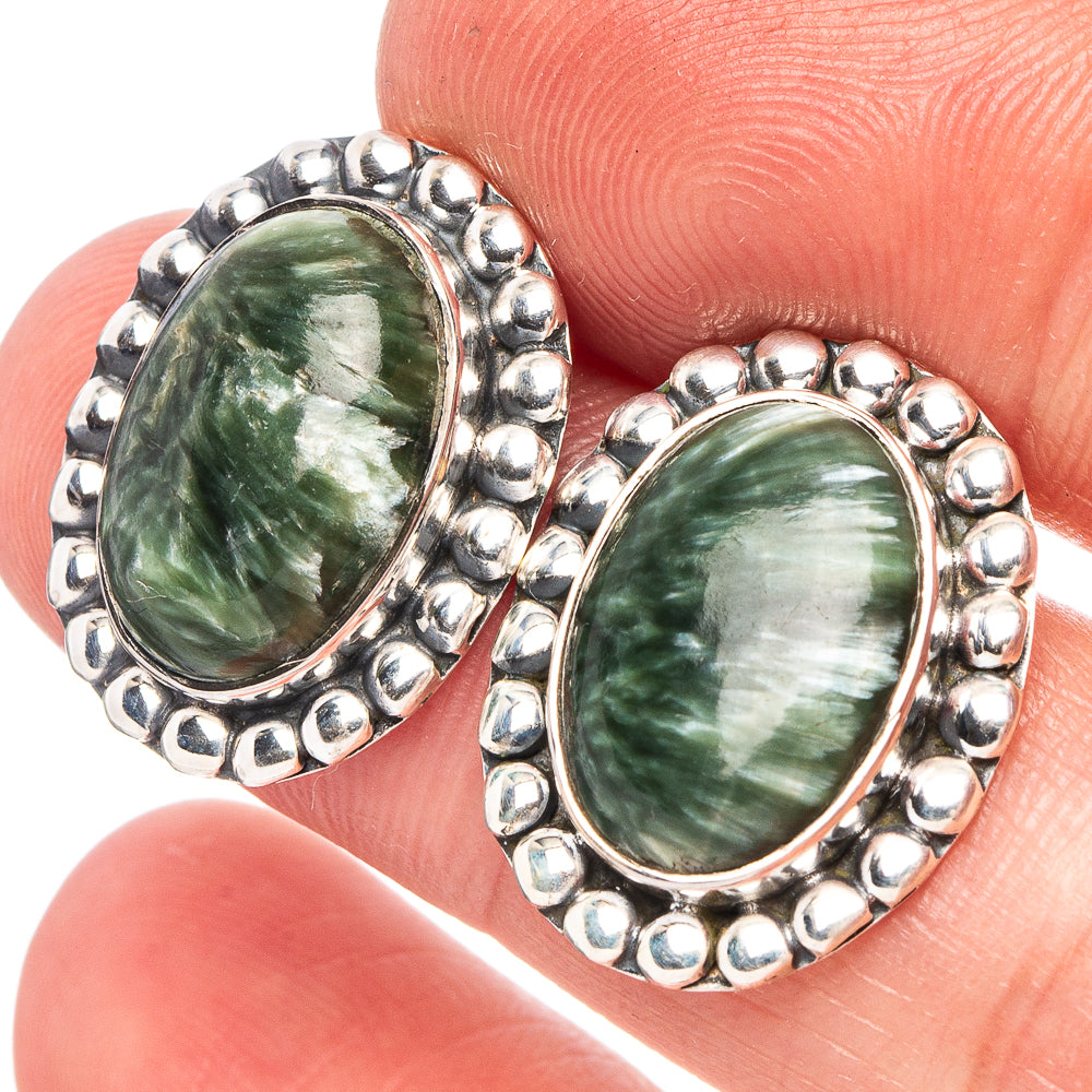 Seraphinite 925 Sterling Silver Earrings 3/4" (925 Sterling Silver) E2130