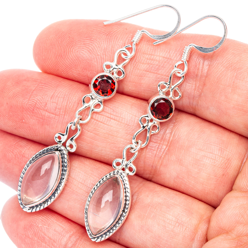 Premium Rainbow Moonstone, Garnet Earrings 2 1/4" (925 Sterling Silver) E1197