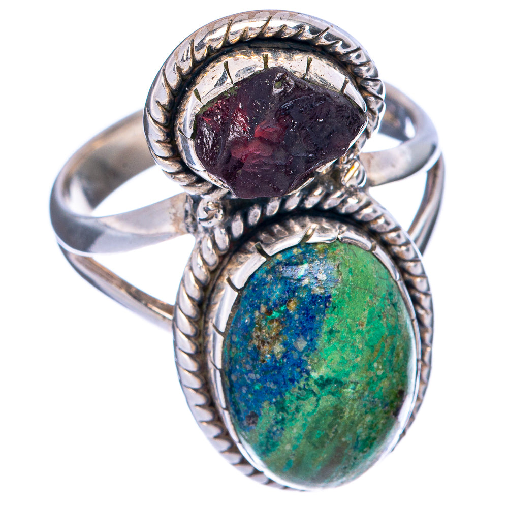 Chrysocolla, Garnet Ring Size 8.25 (925 Sterling Silver) R145339