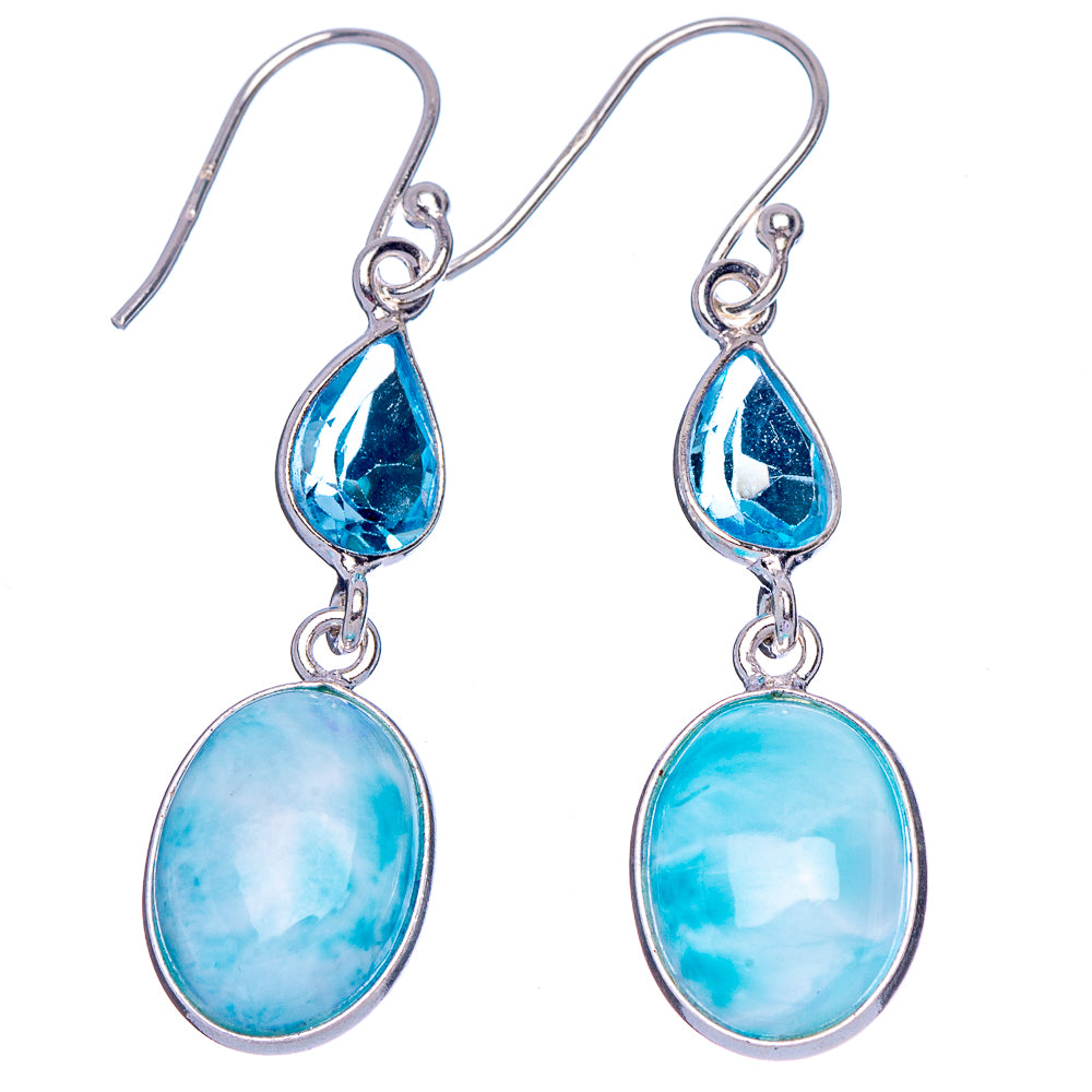 Rare Larimiar, Blue Topaz Earrings 1 3/4" (.925 Sterling Silver)