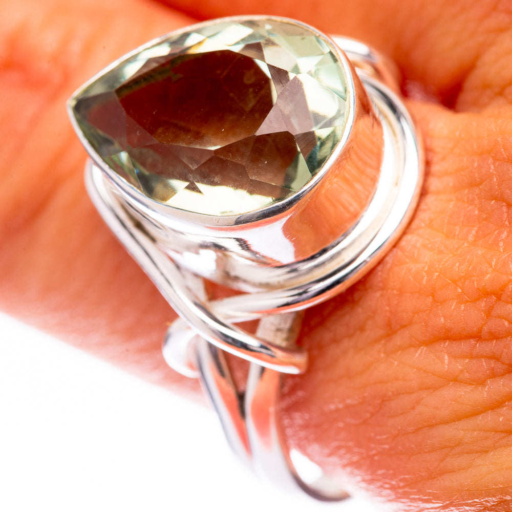 Faceted Green Amethyst Ring Size 11.75 (925 Sterling Silver) R140484