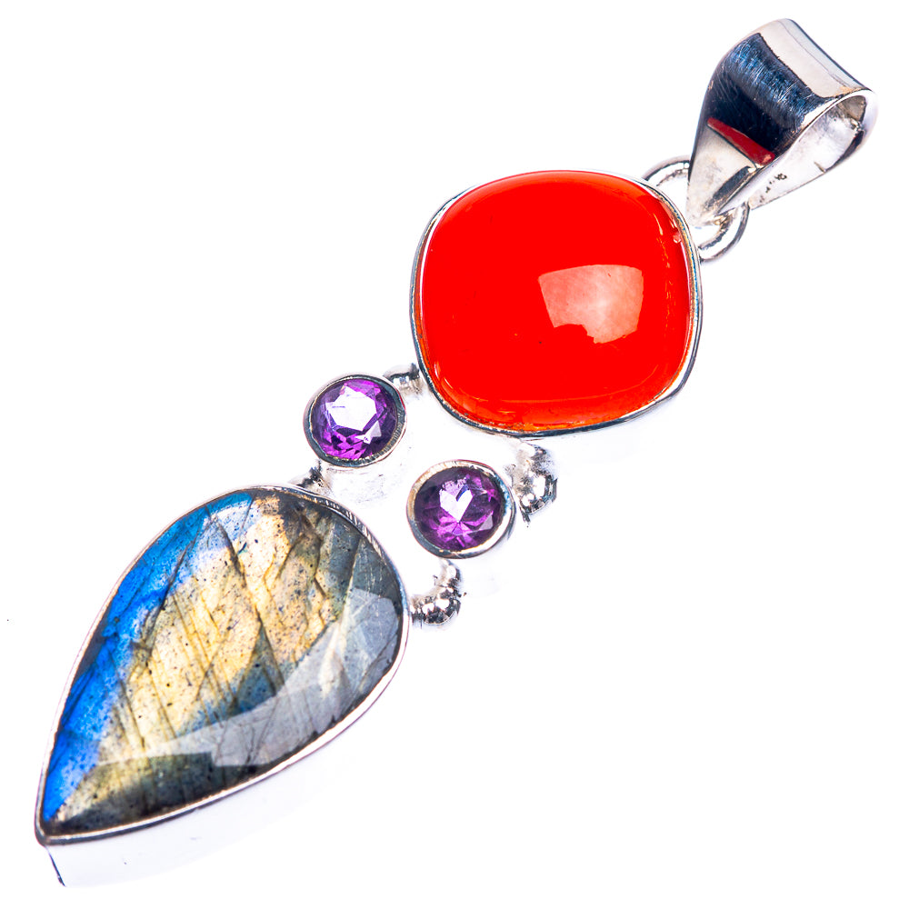 Labradorite, Red Onyx, Amethyst 925 Sterling Silver Pendant 2"