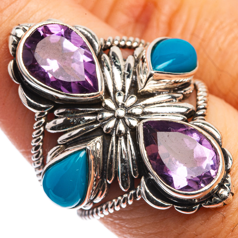 Large Faceted Amethyst, Sleeping Beauty Turquoise Ring Size 7.75 (925 Sterling Silver) RING143373