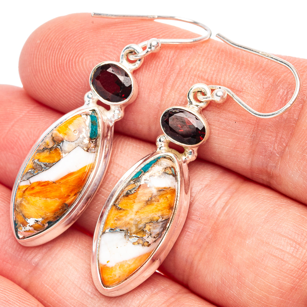 Spiny Oyster Turquoise, Smoky Quartz 925 Sterling Silver Earrings 1 3/4" (925 Sterling Silver) E2202