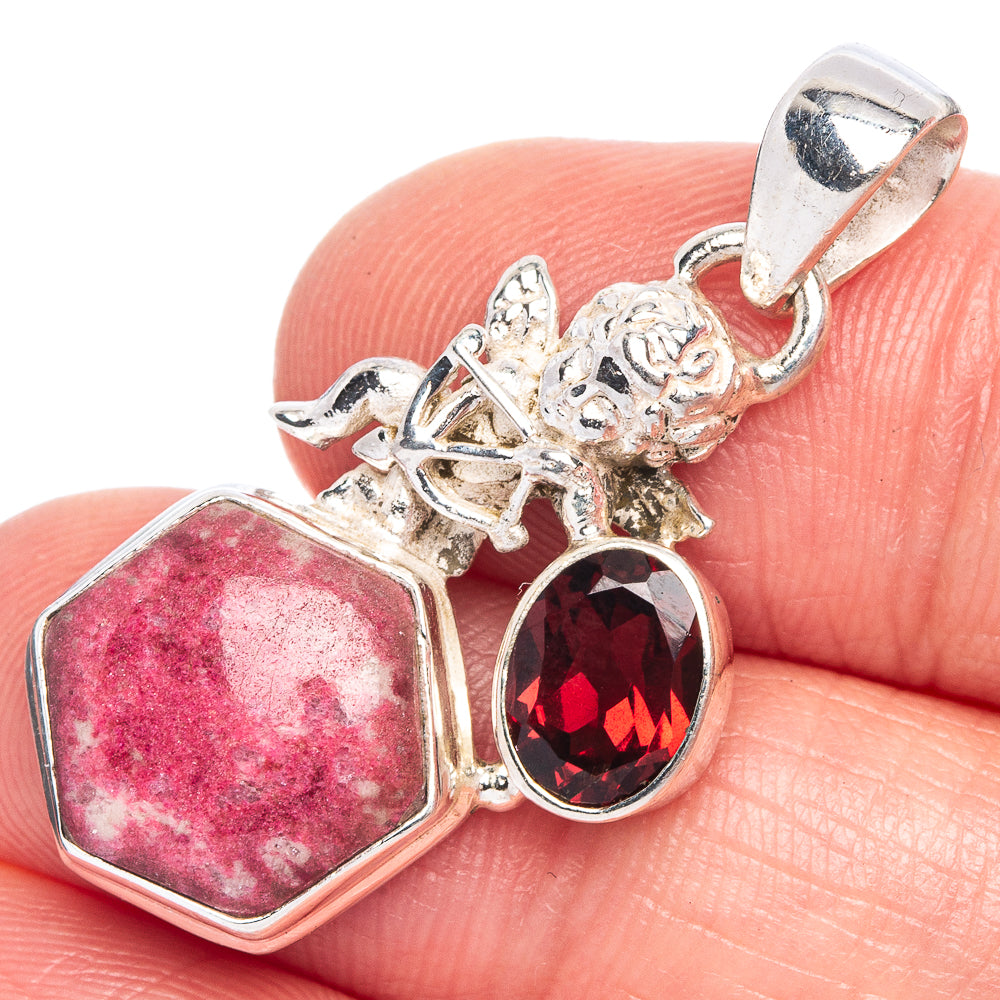 Thulite, Garnet Angela Pendant 1 3/8" (925 Sterling Silver) P40241